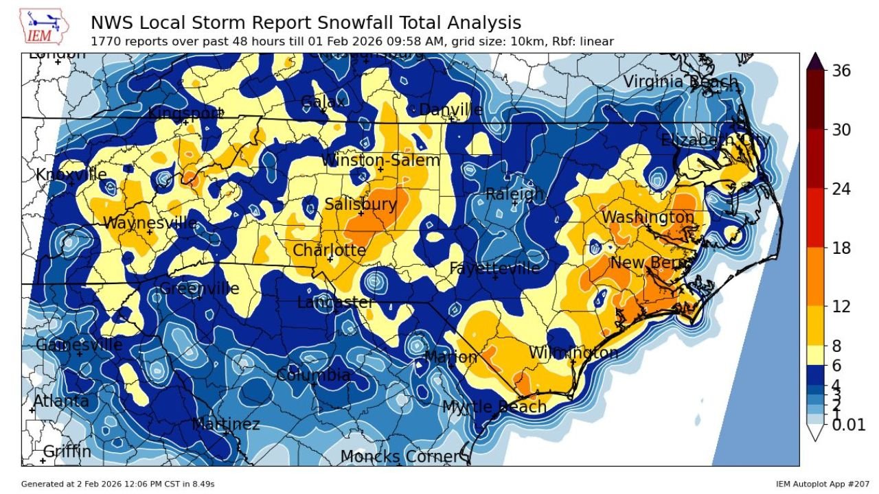 Historic Snowstorm Slams Carolinas, Southern Appalachians and Mid-Atlantic With Extreme Snowfall Swings