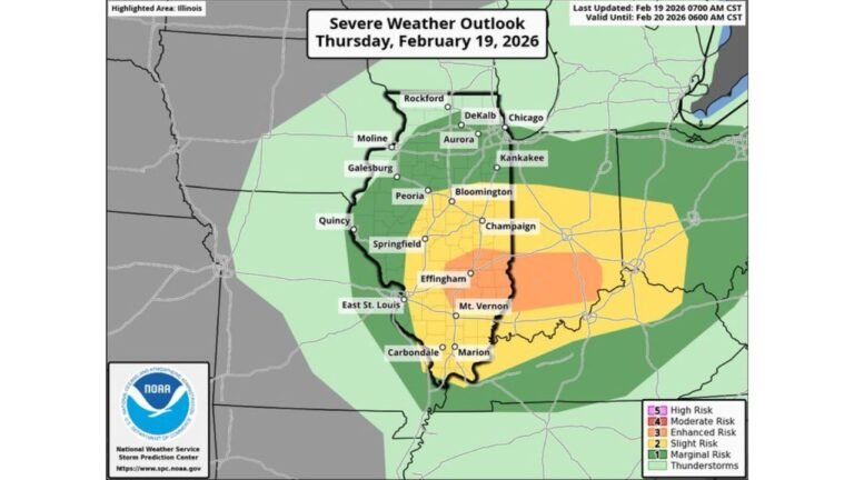 Illinois and Indiana Upgraded to Enhanced Risk as SPC Flags 10% Chance of Strong Tornadoes Near Effingham, Mt. Vernon, Vincennes and Bloomington