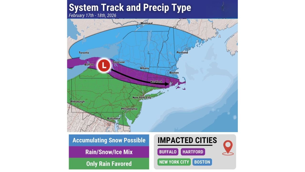 Late-Week Northeast Winter Storm Could Bring Snow to Upstate New York and Northern New England, Icy Mix From Buffalo to Boston