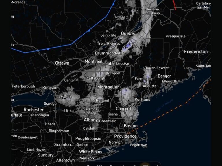 Light Snow Showers Stretch From Upstate New York to Maine as Spotty Coatings Possible Across Albany, Boston, and Montreal Region