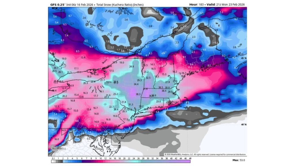 Powerful Nor’easter Could Dump 20–30+ Inches of Snow Across Pennsylvania, New York, and New England as 983mb Low Targets New Jersey Coast