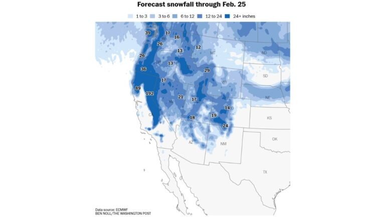 Major Snowfall Headed for Intermountain West Through February 25 as Colorado, Utah, Idaho and California Mountains See Widespread 1–3 Feet