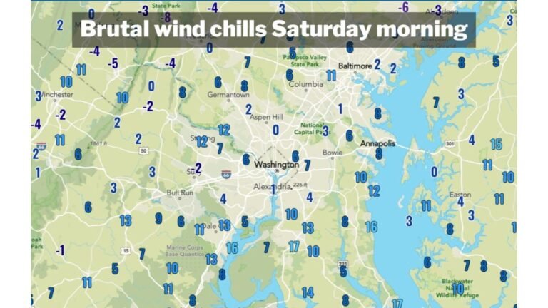 Maryland, Virginia, and Washington D.C. Wake Up to Brutal Single-Digit Wind Chills Saturday Morning as Strong Arctic Winds Peak