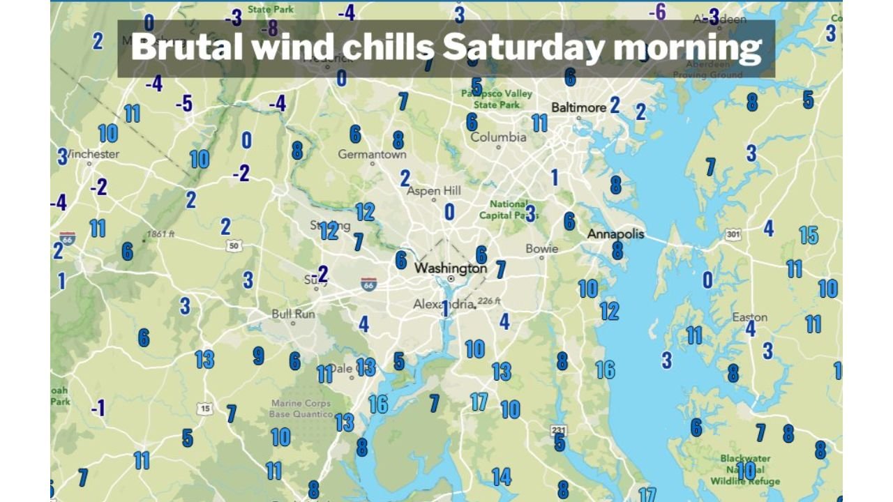 Maryland, Virginia, and Washington D.C. Wake Up to Brutal Single-Digit Wind Chills Saturday Morning as Strong Arctic Winds Peak