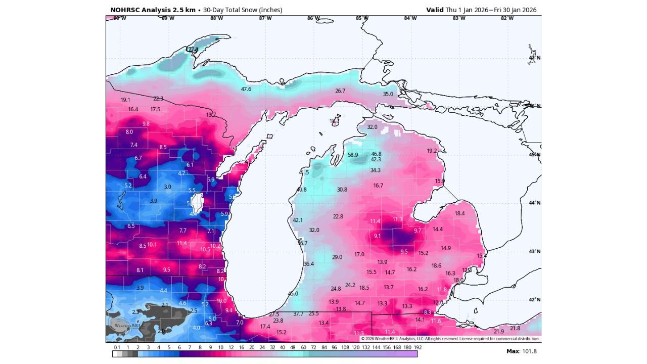 Michigan Snowfall Surges Past Normal as Parts of Ottawa, Kent, and Allegan Counties Near 50 Inches in January