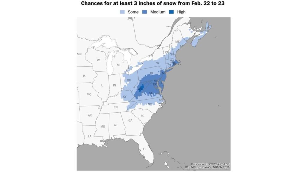 Mid-Atlantic States Including Virginia, Maryland, West Virginia and Pennsylvania Face Highest Snow Risk as Possible Bomb Cyclone Develops Offshore