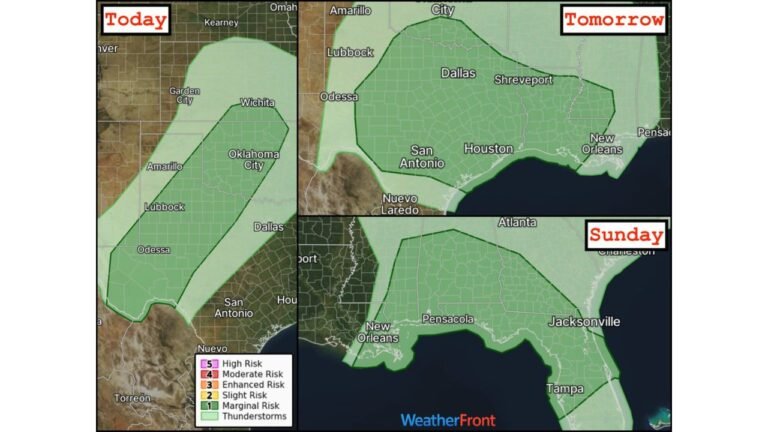 Multi-Day Severe Storm Threat Targets Texas, Oklahoma, Louisiana and Gulf Coast States With Hail, Damaging Winds and Possible Tornadoes Through Sunday