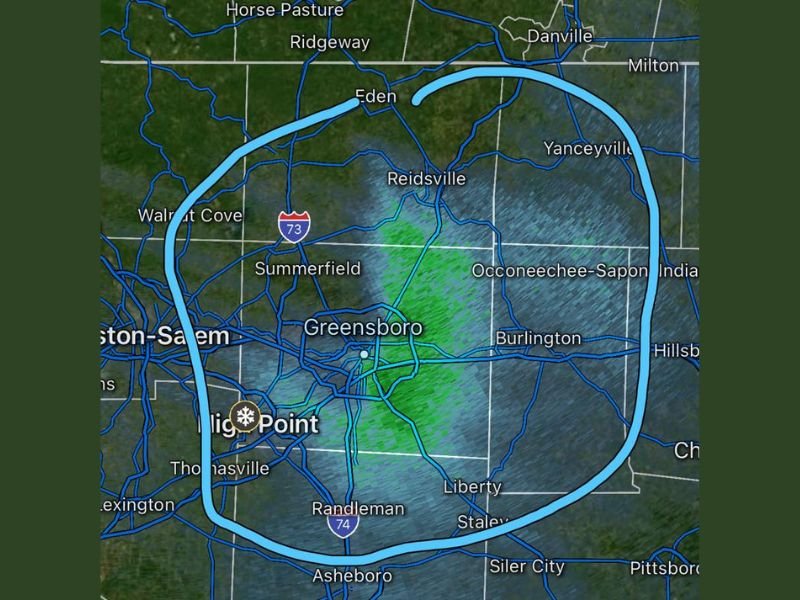 North Carolina Radar Alert: Brief Snow Flurries Possible Near Greensboro for the Next Hour, No Impacts Expected