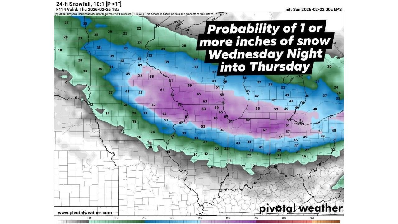 Northern Illinois and Southern Wisconsin Snow Threat: Chicago Area Faces Strong Chance of Several Inches Wednesday Night Into Thursday Morning