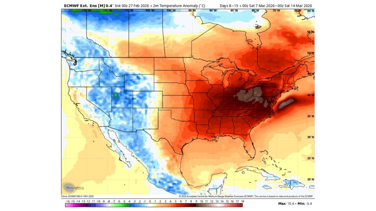 Pennsylvania, Maryland, Virginia and Washington, D.C. Could Surge Into the 60s and 70s as Powerful Early-March Warm Pattern Builds — Coastal New York and Massachusetts May Stay Coole