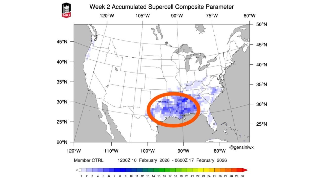 Potential Early Severe Weather Window Emerges for Texas, Louisiana, Mississippi, Alabama and Tennessee Around February 12–14