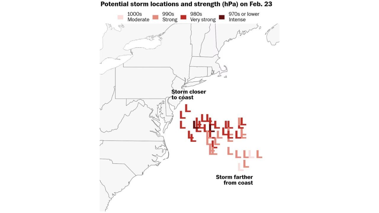 February 23 Coastal Storm Threat Builds for Maryland, Virginia, New Jersey and New York as Track Uncertainty Leaves Snow Forecast in Flux