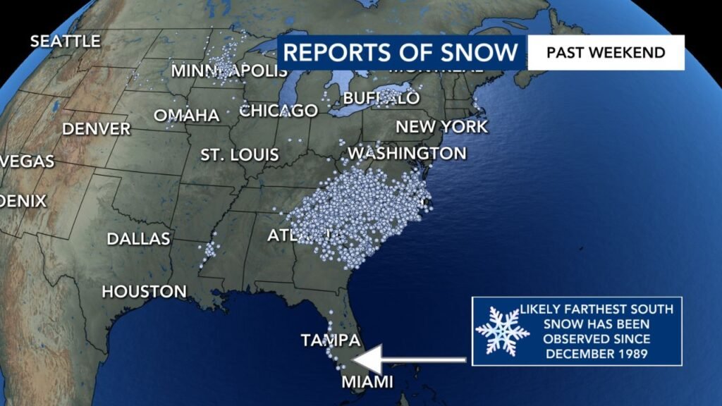 Snow Reported From Minnesota to South Florida as Rare Winter Storm Pushes Flakes to Naples for First Time Since 1989