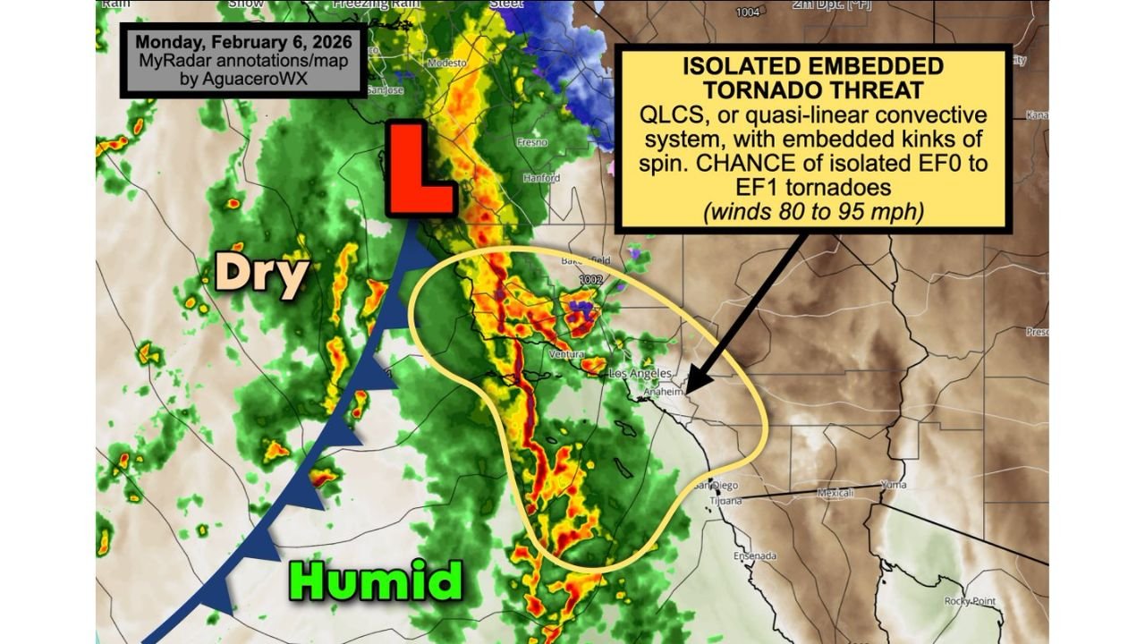 Southern California Faces Isolated Tornado Threat Monday Morning as Squall Line Targets Los Angeles, Ventura and Santa Barbara Counties
