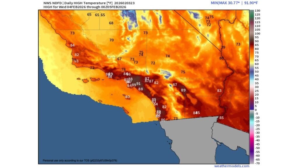 Southern California Nears 90s as February Heat Peaks Before Sharp Cooldown Across California Next Week