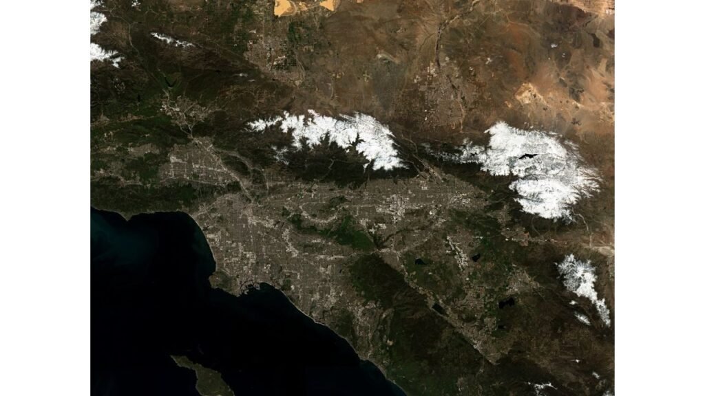 Southern California Stuns From Space: Snow-Capped San Gabriels and Greener Hills Surround Los Angeles as 75° Beach Weather Returns Next Week
