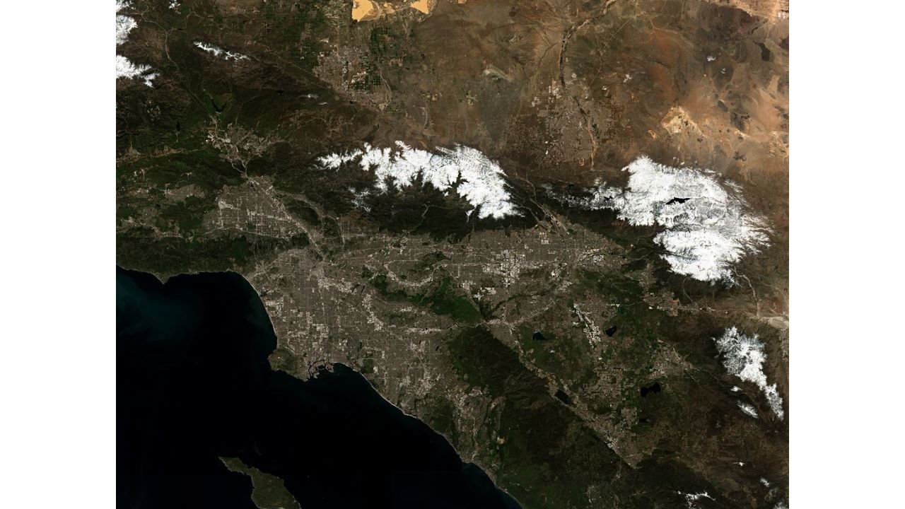 Southern California Stuns From Space: Snow-Capped San Gabriels and Greener Hills Surround Los Angeles as 75° Beach Weather Returns Next Week