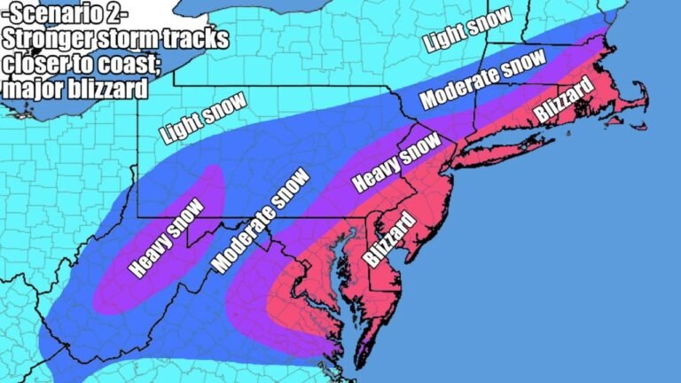 Two Snowstorm Scenarios Emerge for Mid-Atlantic and Southern New England: Offshore Coastal Hit or Major Blizzard From Maryland to Massachusetts