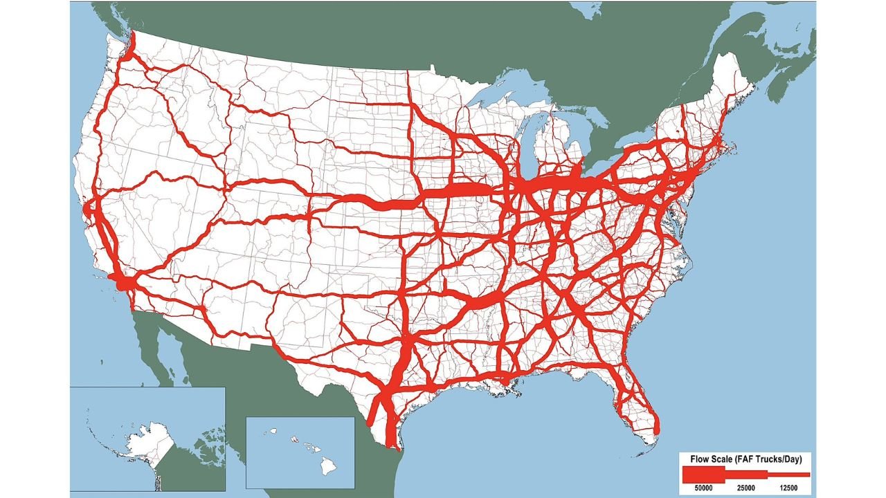 U.S. Highway Truck Corridors Reveal the Backbone of America’s Supply Chain, Mapping Where the Nation’s Economy Truly Moves