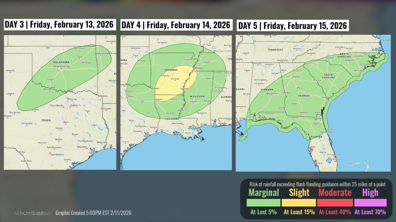 Weekend Rain Threat Expands From Oklahoma and Texas to Arkansas, Mississippi, Alabama, Georgia and the Carolinas With Flash Flood Risk Through Sunday