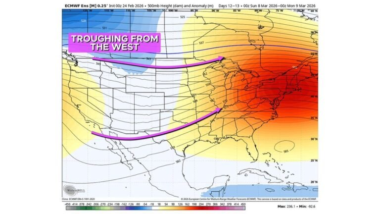 Western Trough to Trigger Warmer, Wetter and Increasing Severe Storm Risks Across Texas, Oklahoma, Kansas, Missouri, Illinois and Indiana by Mid-March 2026