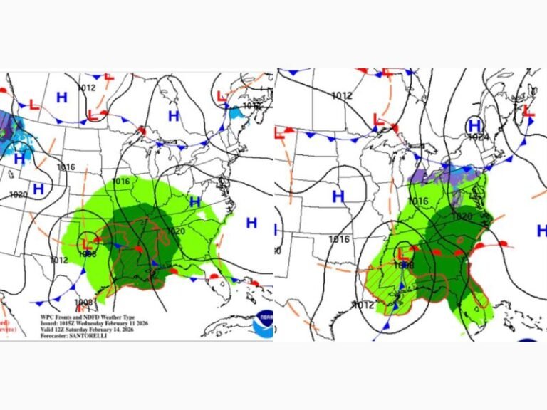 Widespread 1–2 Inches of Rain Expected Across North and Central Georgia Saturday Night Into Sunday as Cooler Wedge Sets Up Behind Warm Front