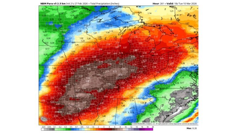 Widespread 4–8 Inches of Rain Target Plains, Midwest, Ohio Valley and Mid-South Through March 10, Drought Relief Coming but Flood Risk Increasing