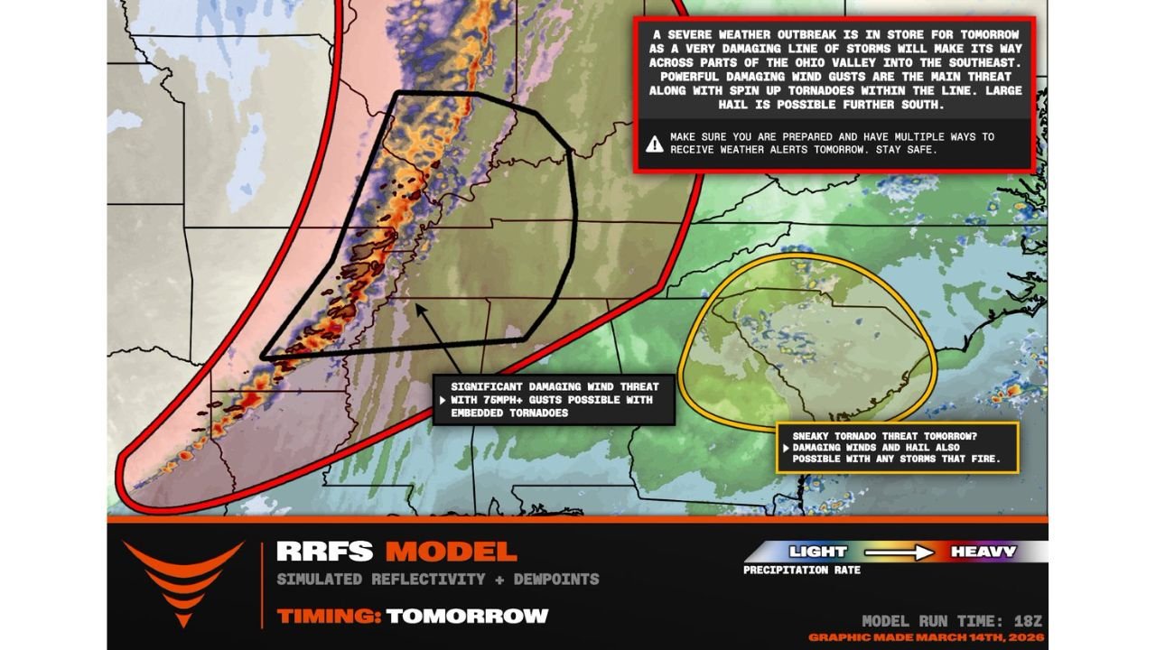 Arkansas, Mississippi, Missouri, Kentucky and Tennessee Brace for Potential Tornado Outbreak Sunday Afternoon Into Night Across Mid-South and Ohio Valley