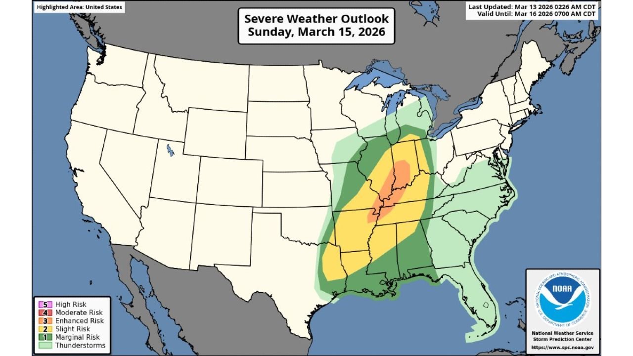 Arkansas, Missouri, Illinois and Indiana Face Overnight Severe Storm Threat Sunday Night as 70+ mph Winds and Possible Tornadoes Sweep Midwest