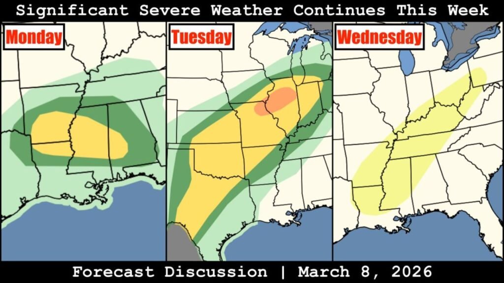 Arkansas, Texas, Oklahoma, Missouri and Midwest States Brace for Multi-Day Severe Weather Outbreak as Tornado and Large Hail Threat Expands Through Midweek