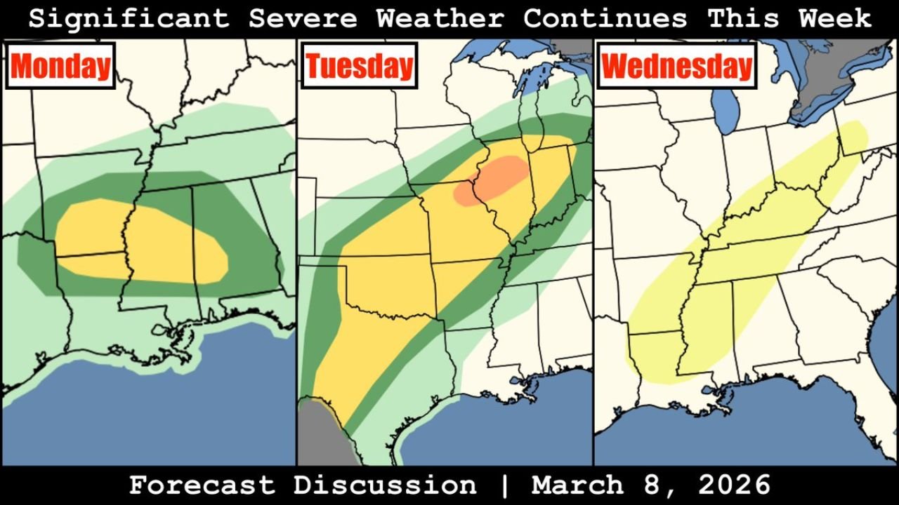 Arkansas, Texas, Oklahoma, Missouri and Midwest States Brace for Multi-Day Severe Weather Outbreak as Tornado and Large Hail Threat Expands Through Midweek