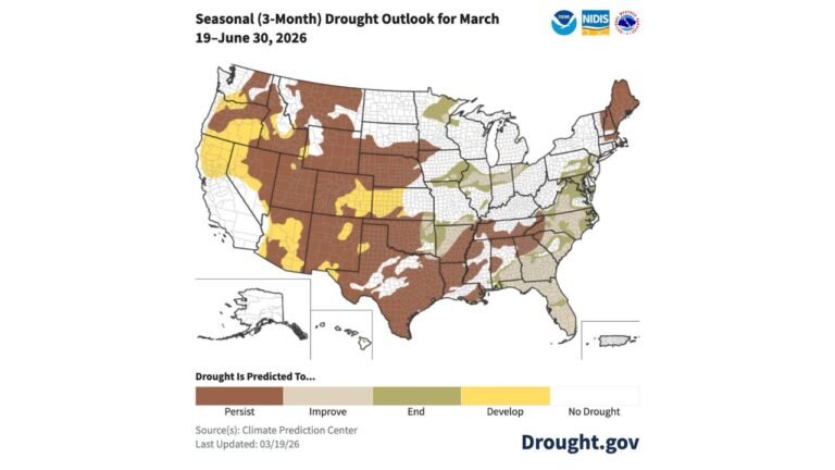 California, Nevada, Arizona, New Mexico and Western Plains Face Expanding Drought Risk as NOAA Warns Much of the West Could Dry Out Through June 2026