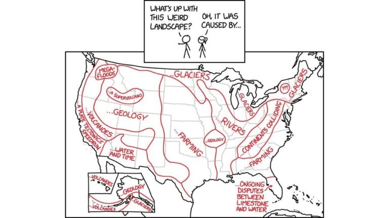 California, Washington, Montana, Texas and Florida Highlighted in XKCD Comic Breaking Down the Geology Behind America’s “Weird” Landscapes