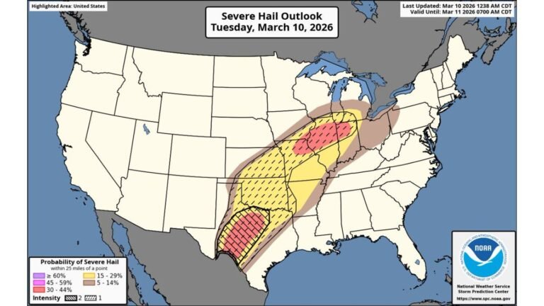 Central Texas Faces Historic “CIG 2” Hail Risk as SPC Warns of Long-Tracked Supercells Capable of Producing Baseball-Plus Size Hail