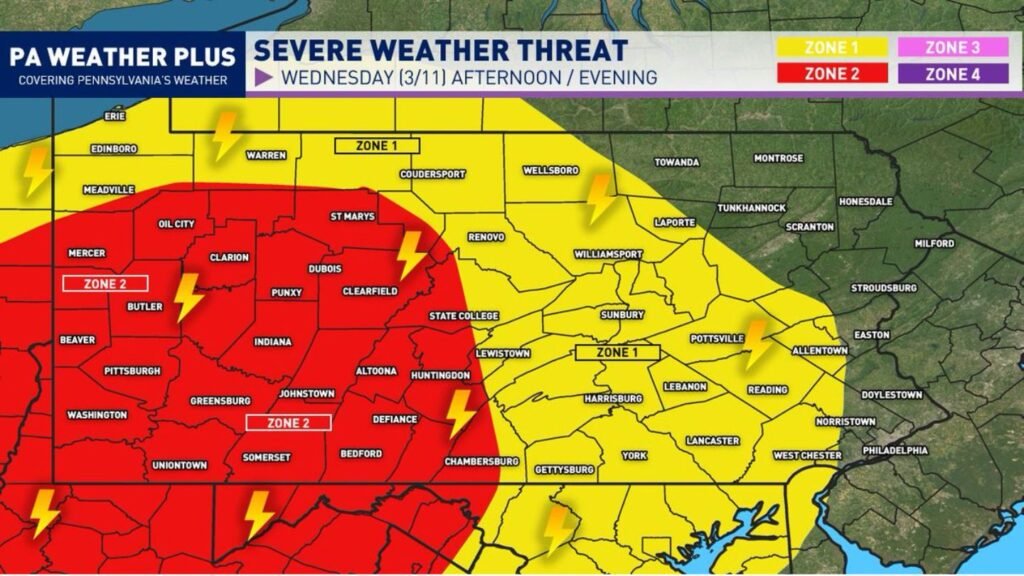 Damaging Winds and Large Hail Threaten Western and Central Pennsylvania Wednesday Afternoon as Cold Front Sparks Scattered Severe Storms