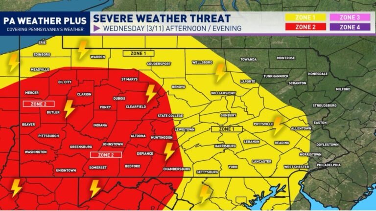 Damaging Winds and Large Hail Threaten Western and Central Pennsylvania Wednesday Afternoon as Cold Front Sparks Scattered Severe Storms