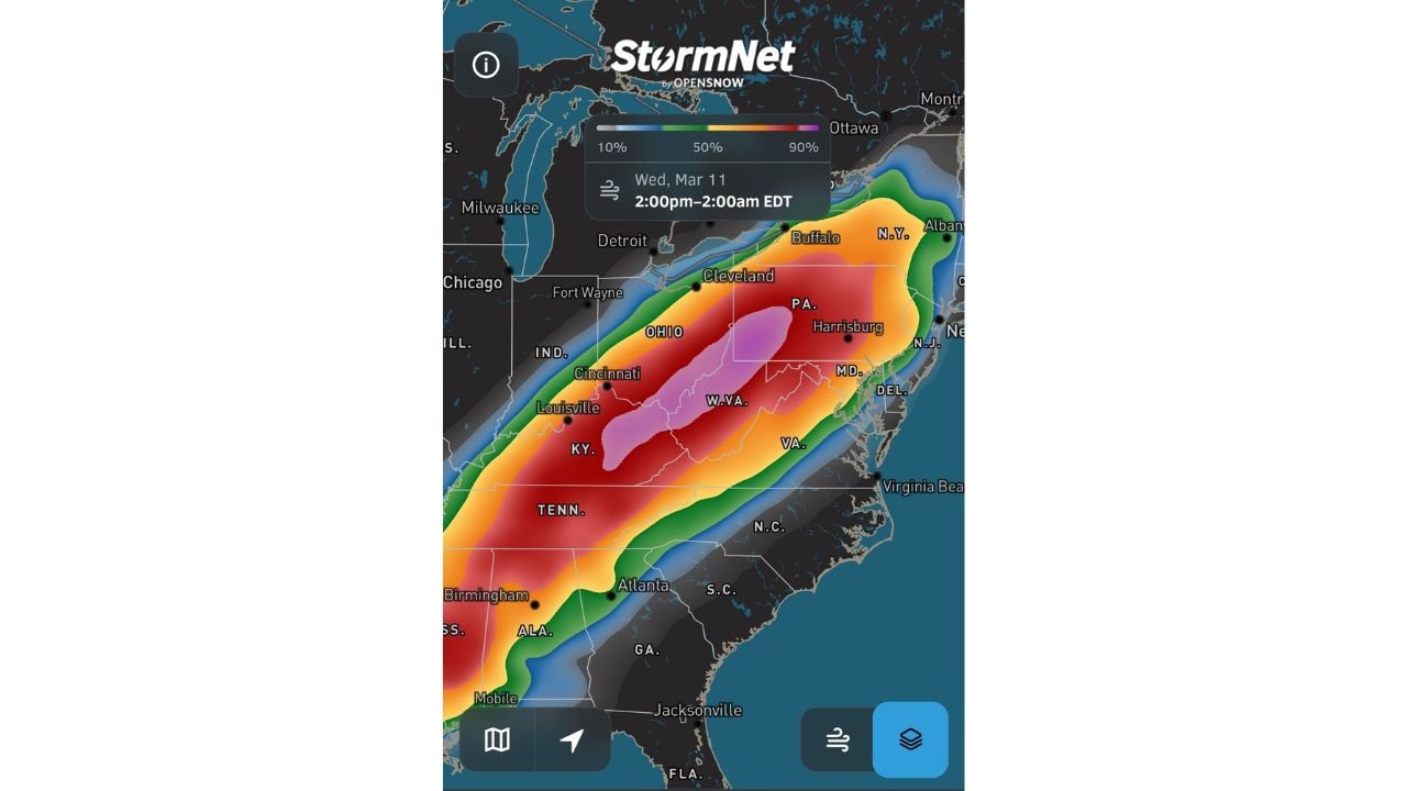 Dangerous Damaging Wind Threat Wednesday Across Alabama Tennessee Kentucky West Virginia Ohio Pennsylvania Maryland Virginia and New York As StormNet Signals Powerful Squall Line
