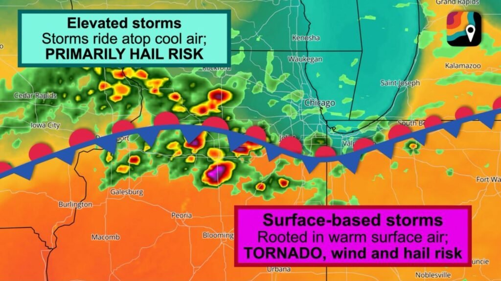 Dramatic Lake Michigan Temperature Divide Triggers Hail Threat in Chicago While Tornado Risk Builds Toward Central Illinois and Northwest Indiana
