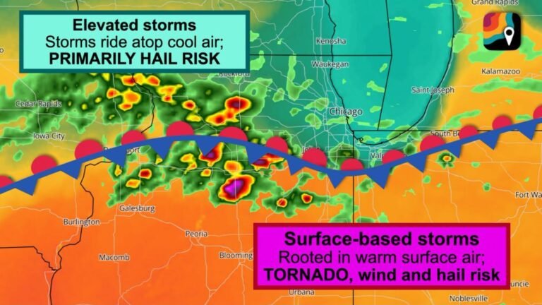 Dramatic Lake Michigan Temperature Divide Triggers Hail Threat in Chicago While Tornado Risk Builds Toward Central Illinois and Northwest Indiana