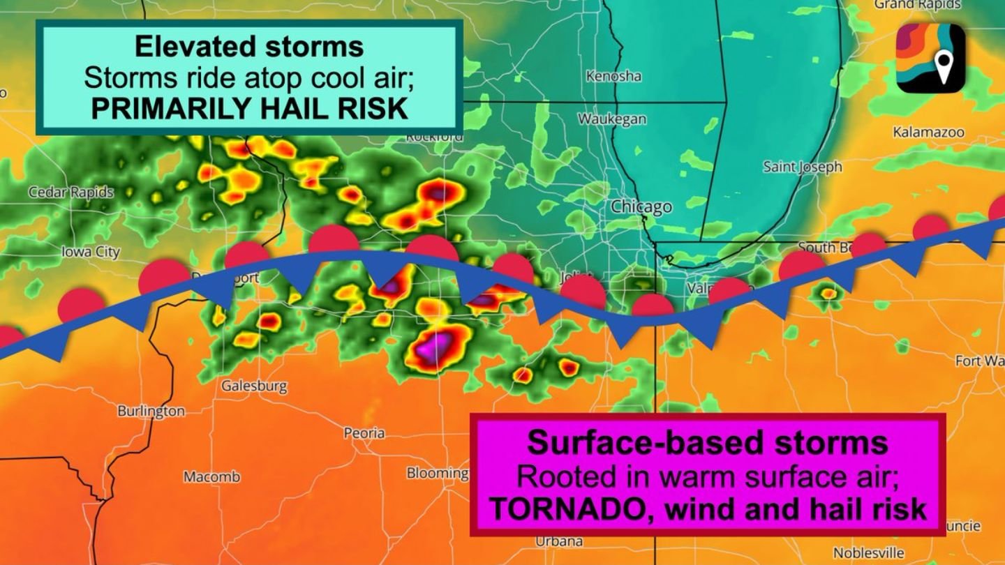Dramatic Lake Michigan Temperature Divide Triggers Hail Threat in Chicago While Tornado Risk Builds Toward Central Illinois and Northwest Indiana