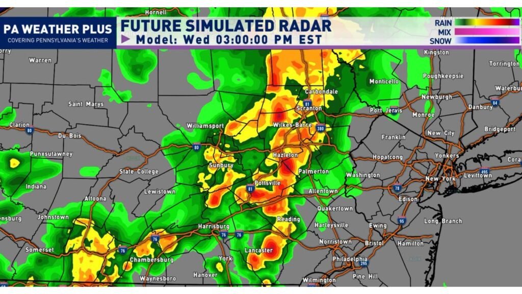 Eastern Pennsylvania Now in the Crosshairs: 70+ MPH Winds, Large Hail and Isolated EF2 Tornado Risk Possible Wednesday Afternoon