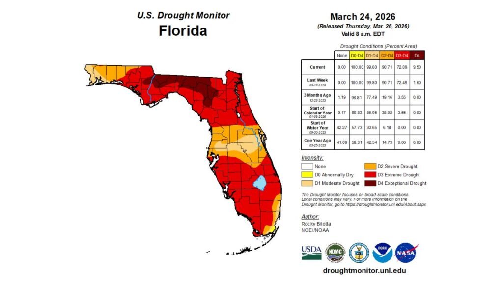 Florida Drought Worsens as Exceptional Conditions Expand Across Panhandle and North, Raising Urgent Need for Rainfall Relief