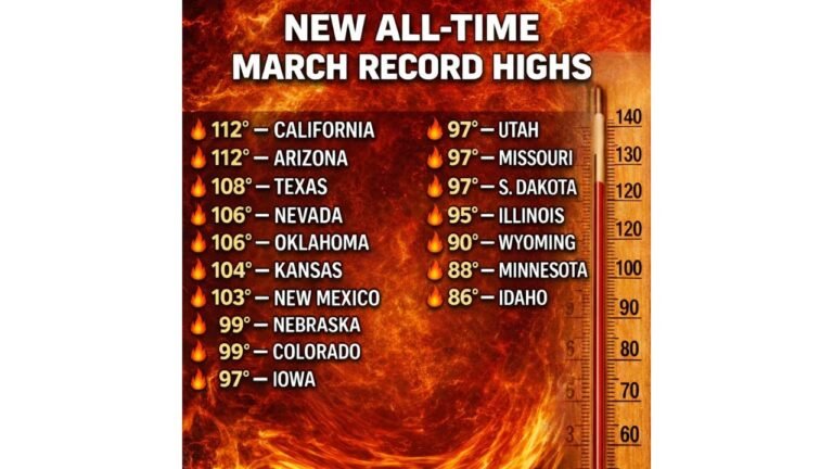 Historic March 2026 Heat Wave Sets All-Time March Temperature Records in 17 States From California and Arizona at 112 Degrees to Minnesota at 88 Degrees