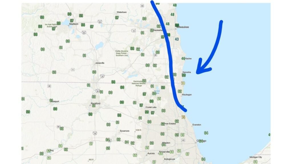 Illinois Including Chicago, Evanston and Gary Hit by Lake-Enhanced Cold Front With Temperatures Crashing From 60s Into 40s Within Hours