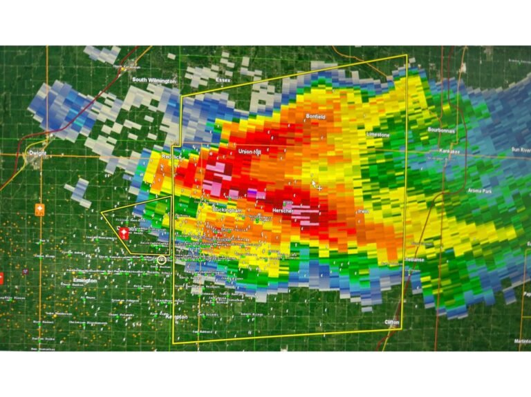 Kankakee, Illinois Supercell Intensifies After Warm Front Merger Near Buckingham, Producing Rapid Surface-Based Rotation