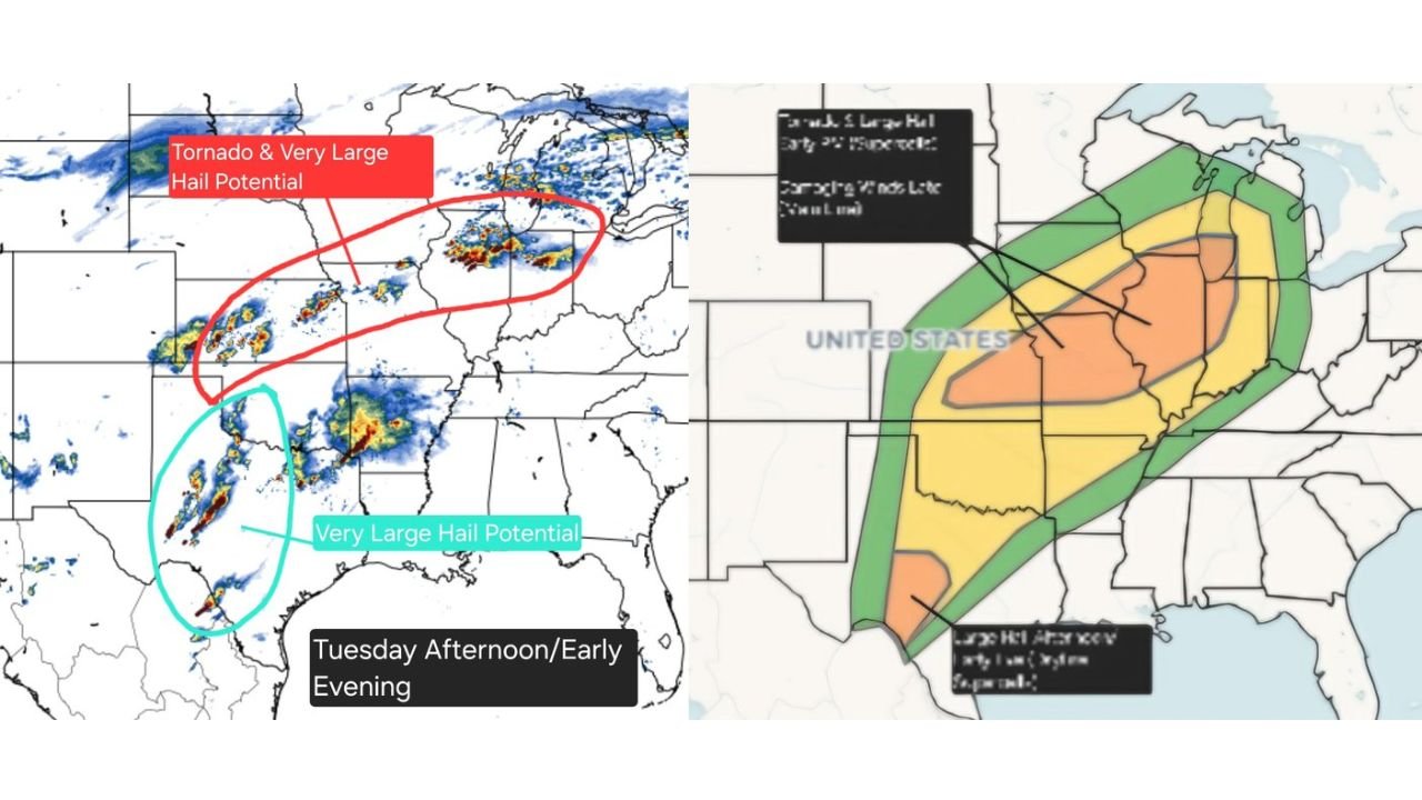 Kansas, Missouri, Illinois, Indiana and Wisconsin Could See Tornadoes and Very Large Hail Tuesday as Midwest Severe Weather Outbreak Threatens Region