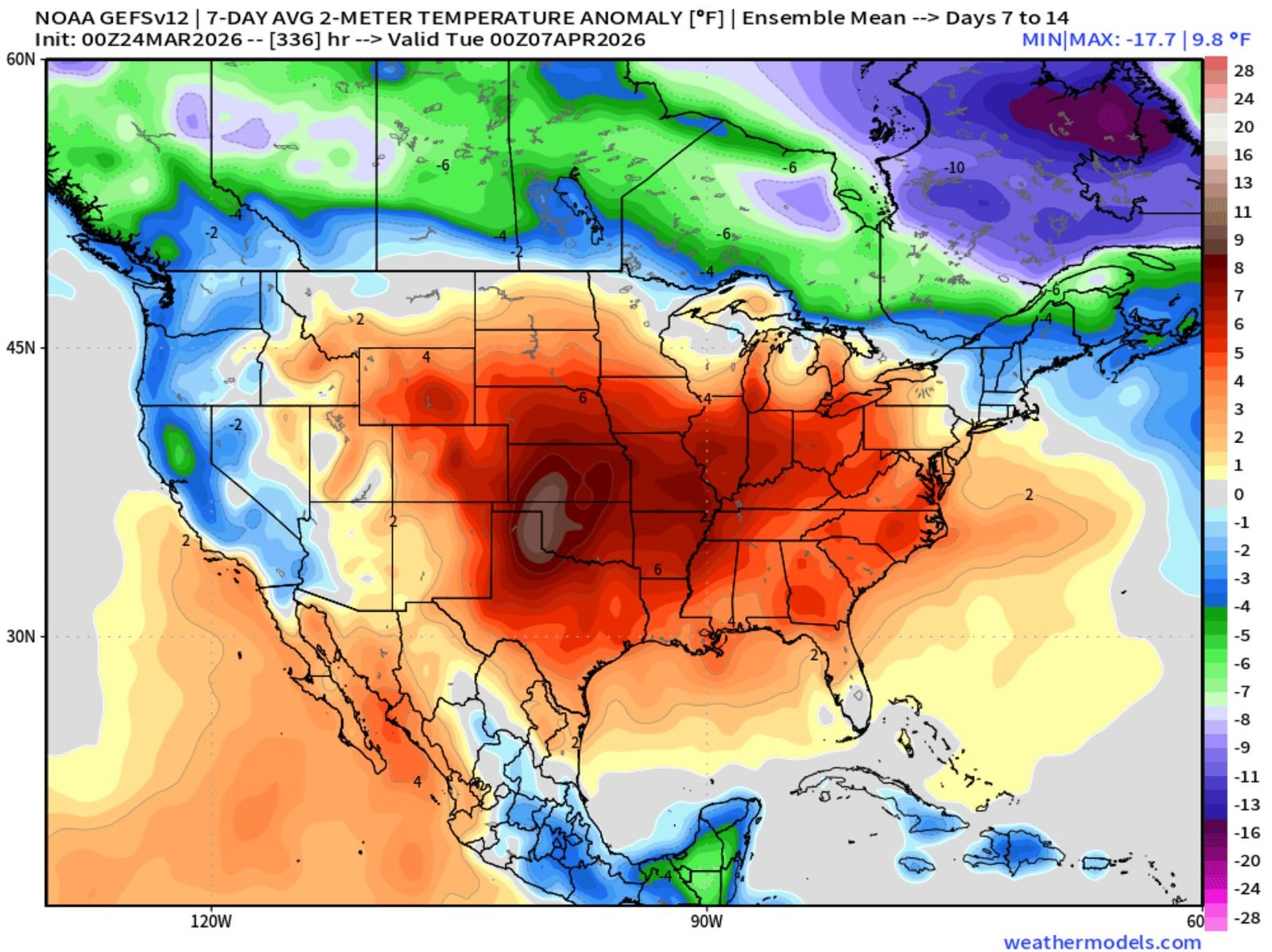 Kansas, Oklahoma and Texas Brace for Expanding Heat Dome as Cooler Air Pushes Into California, Washington and Montana During Early April Pattern Shift
