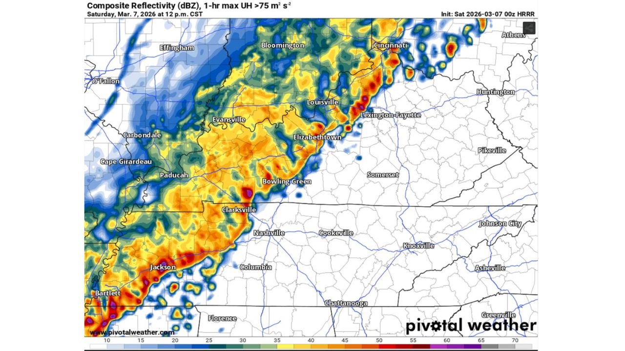 Kentucky, Tennessee and Indiana Face Midday Storm Line Saturday as Louisville, Bowling Green and Clarksville Track Wind and Rain Threat