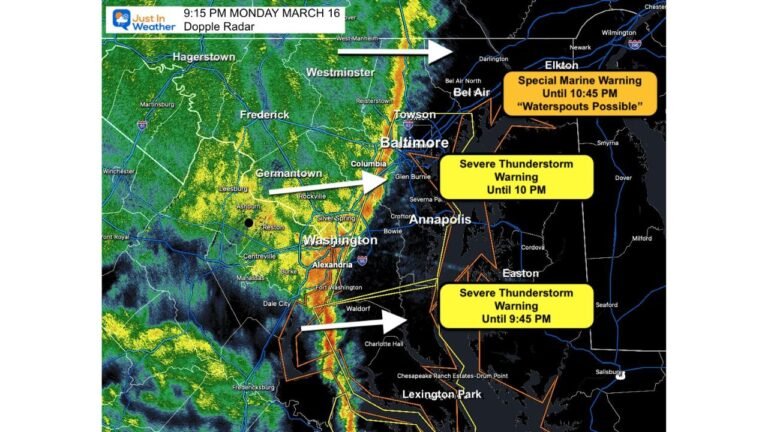 Maryland, Washington DC, and Chesapeake Bay Under Urgent Storm Warnings as 60 MPH Winds and Waterspout Threats Sweep Through Region