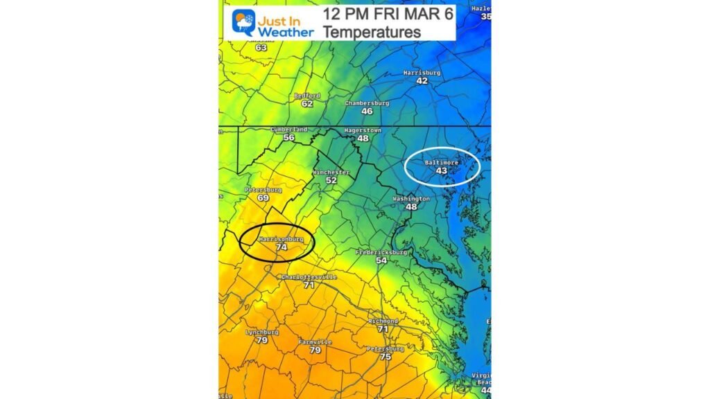 Maryland and Virginia Weather Shock: 31-Degree Temperature Gap Between Baltimore and Harrisonburg Highlights Dramatic Cold Air Damming